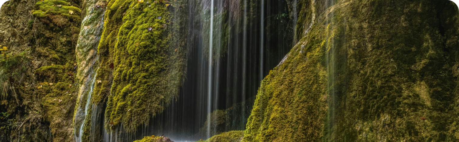 Air terjun di bebatuan berlumut